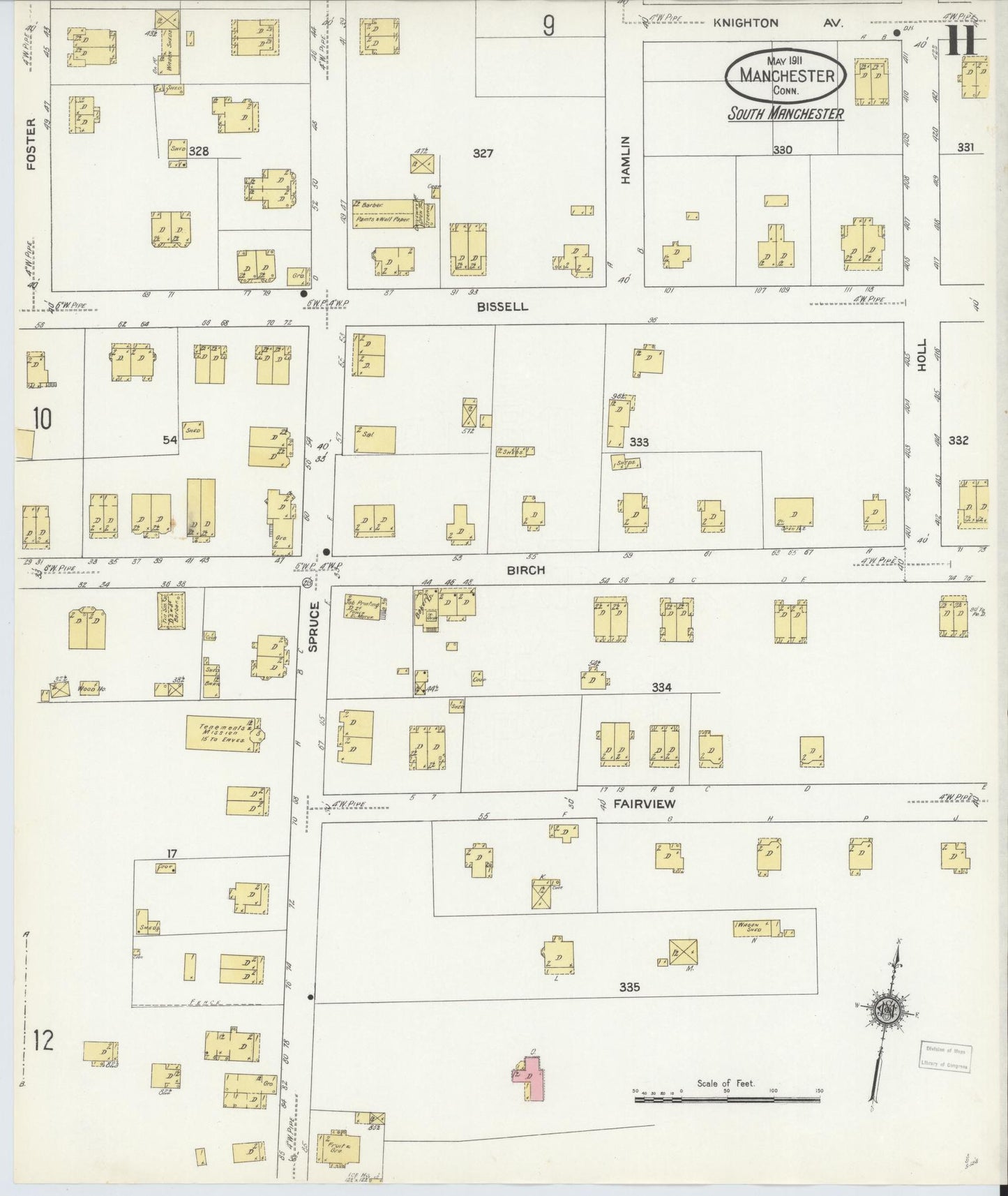 Sanborn Fire Insurance Map from Manchester, Hartford County, Connecticut. (1911), Sheet 11 – Historic Sanborn Fire Insurance Map Print