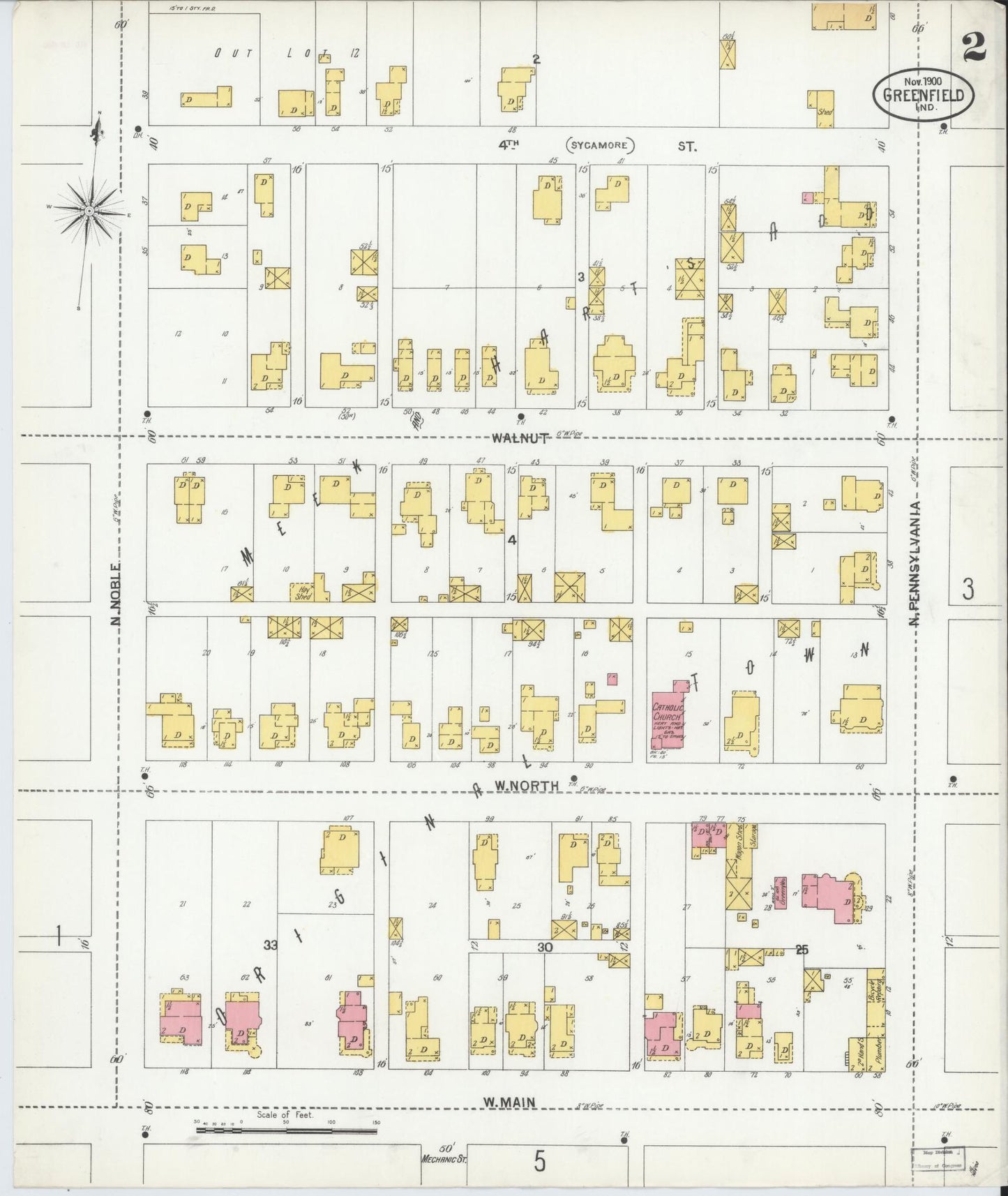 Sanborn Fire Insurance Map from Greenfield, Hancock County, Indiana (1900), Sheet #0002 - Complete Map Set gallery image, historic Sanborn map, vintage wall art, Indiana Indiana