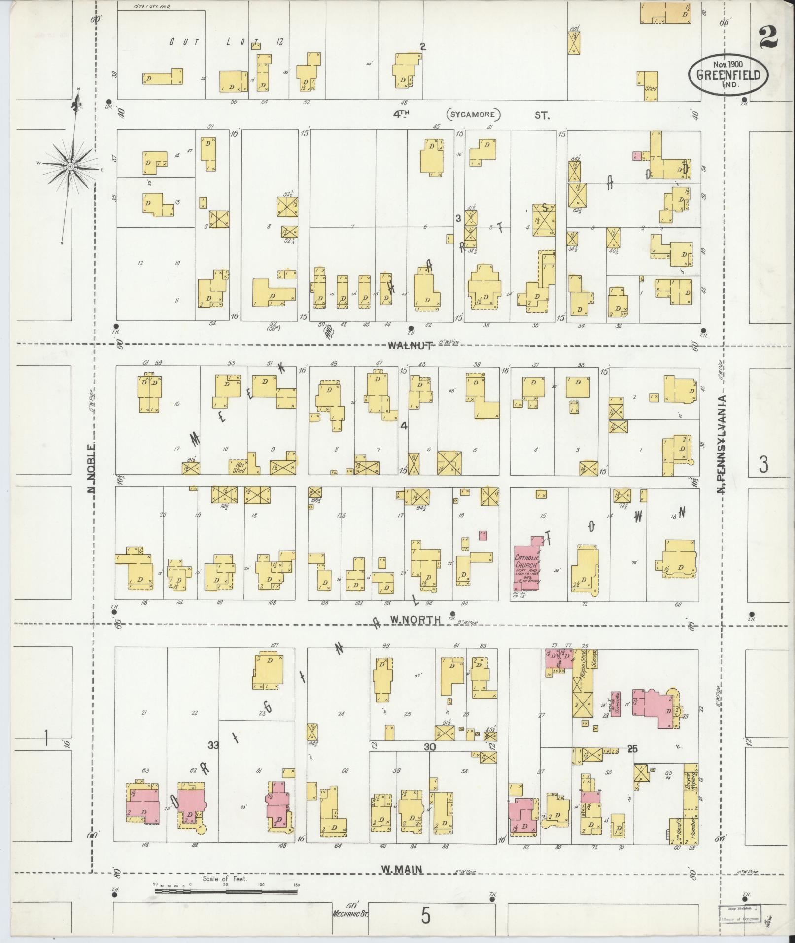 Sanborn Fire Insurance Map from Greenfield, Hancock County, Indiana (1900), Sheet #0002 - Complete Map Set gallery image, historic Sanborn map, vintage wall art, Indiana Indiana