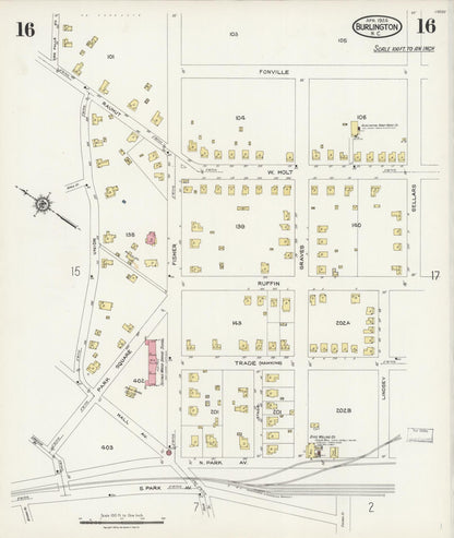 Sanborn Fire Insurance Map from Burlington, Alamance County, North Carolina (1924), Sheet #0016 - Complete Map Set gallery image, historic Sanborn map, vintage wall art, North Carolina North Carolina