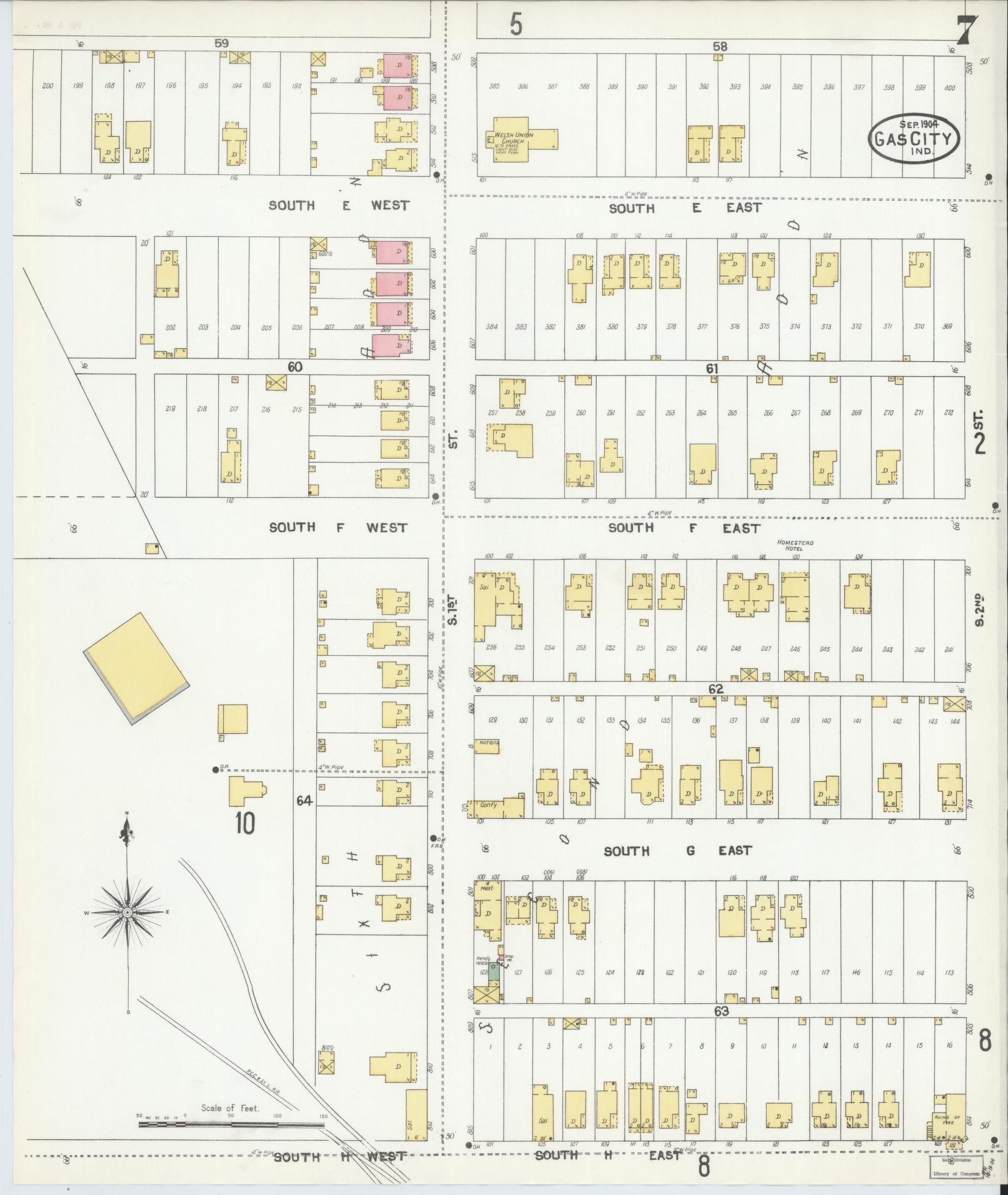 Sanborn Fire Insurance Map from Gas City, Grant County, Indiana (1904), Sheet #0007 - Historic Sanborn Fire Insurance Map Print, vintage old map wall art, antique decor, genealogy gift, Indiana Indiana map
