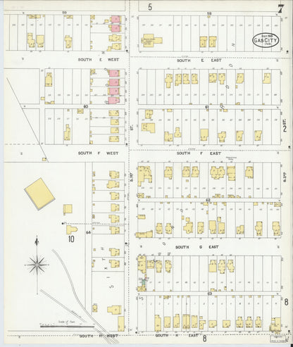 Sanborn Fire Insurance Map from Gas City, Grant County, Indiana (1904), Sheet #0007 - Historic Sanborn Fire Insurance Map Print, vintage old map wall art, antique decor, genealogy gift, Indiana Indiana map