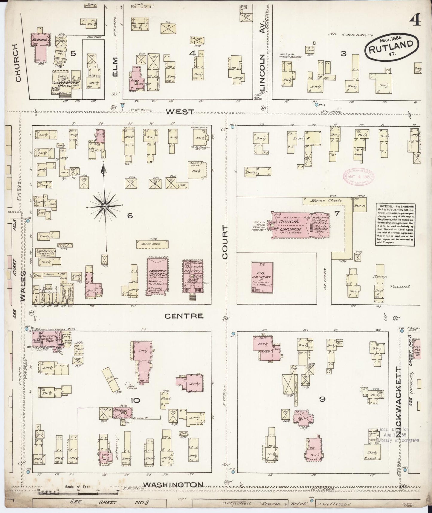Sanborn Fire Insurance Map from Rutland, Rutland County, Vermont (1885), Sheet #0004 - Complete Map Set gallery image, historic Sanborn map, vintage wall art, Vermont Vermont