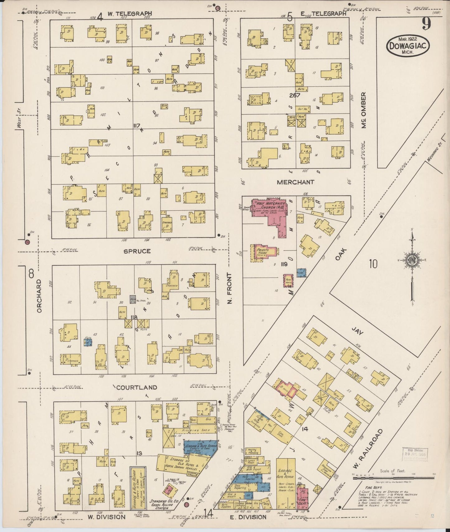 Sanborn Fire Insurance Map from Dowagiac, Cass County, Michigan (1922), Sheet #0009 - Complete Map Set gallery image, historic Sanborn map, vintage wall art, Michigan Michigan