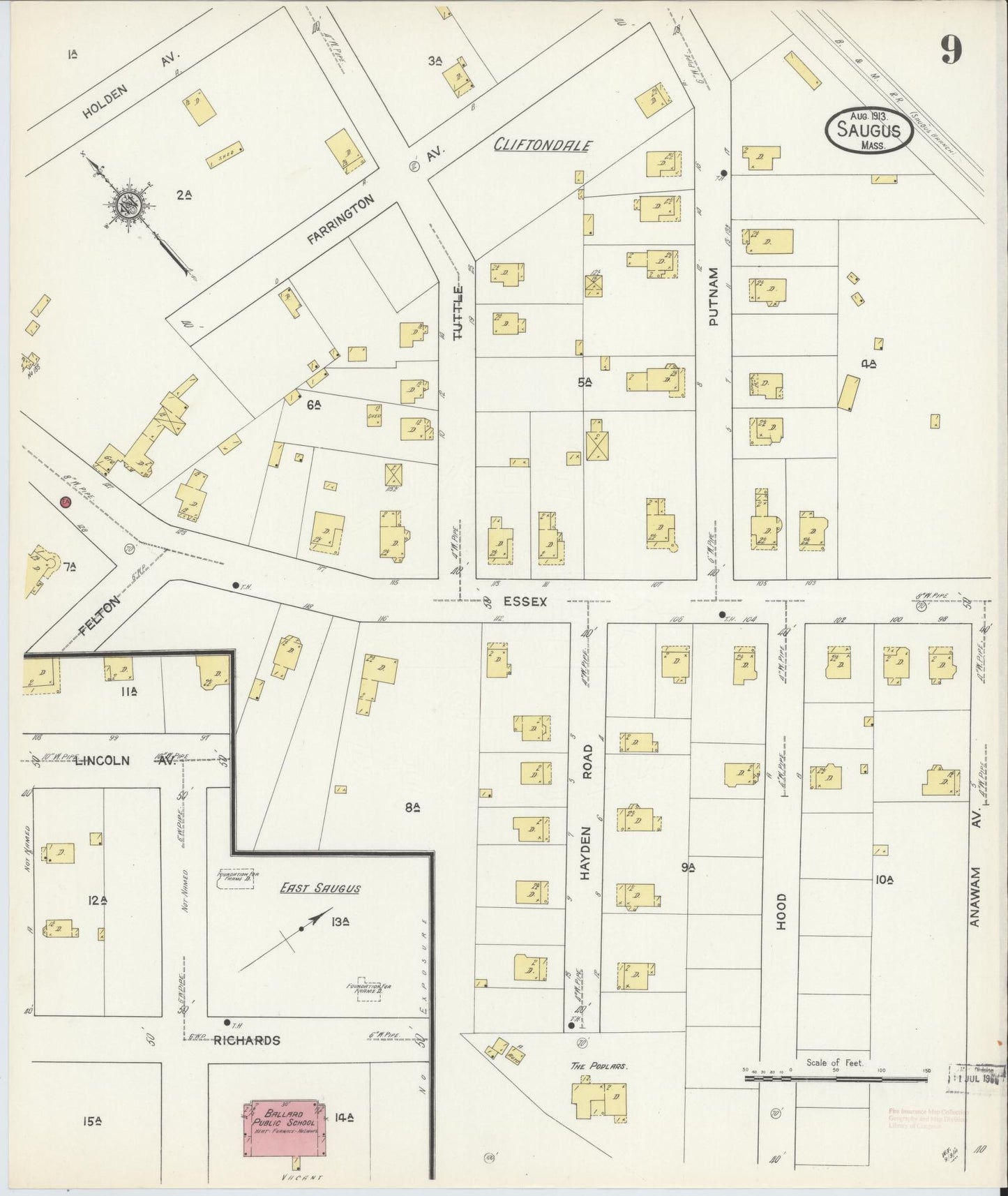 Sanborn Fire Insurance Map from Saugus, Essex County, Massachusetts (1913), Sheet #0009 - Complete Map Set gallery image, historic Sanborn map, vintage wall art, Massachusetts Massachusetts
