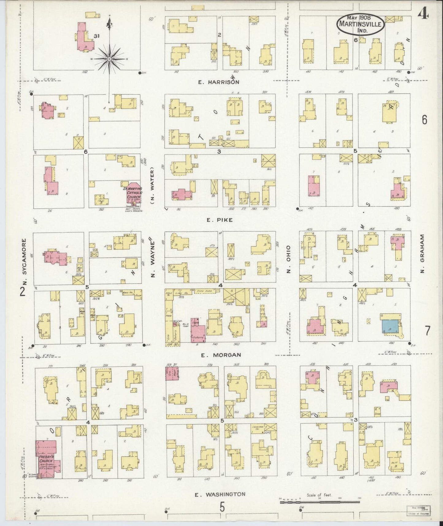 Sanborn Fire Insurance Map from Martinsville, Morgan County, Indiana (1908), Sheet #0004 - Complete Map Set gallery image, historic Sanborn map, vintage wall art, Indiana Indiana