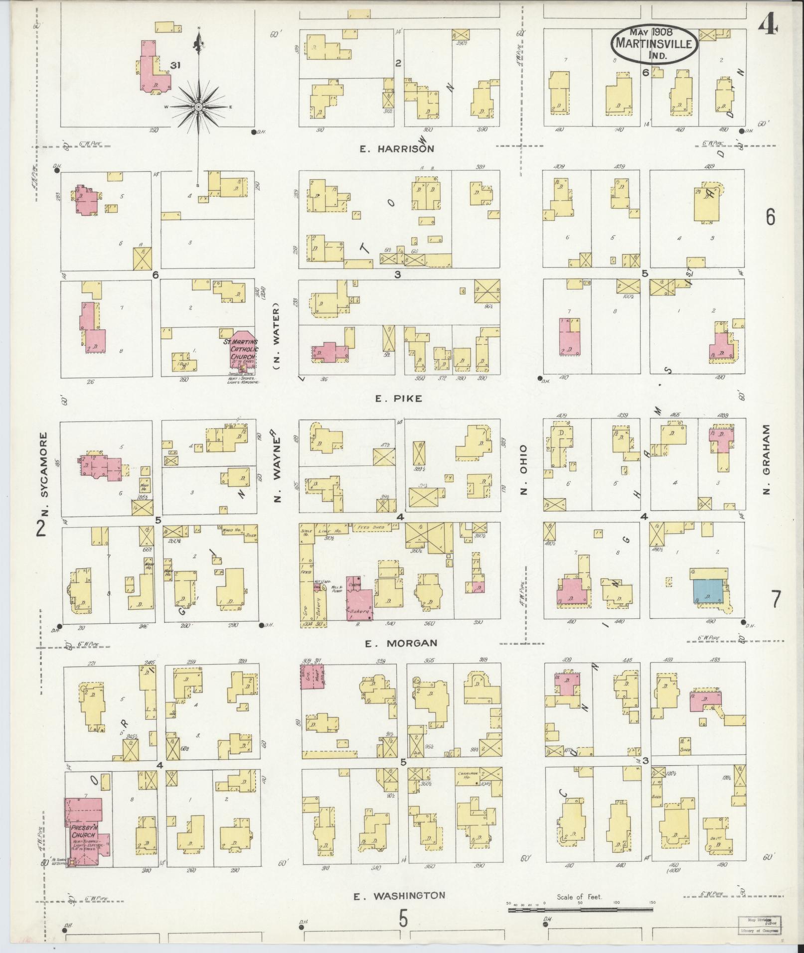 Sanborn Fire Insurance Map from Martinsville, Morgan County, Indiana (1908), Sheet #0004 - Complete Map Set gallery image, historic Sanborn map, vintage wall art, Indiana Indiana
