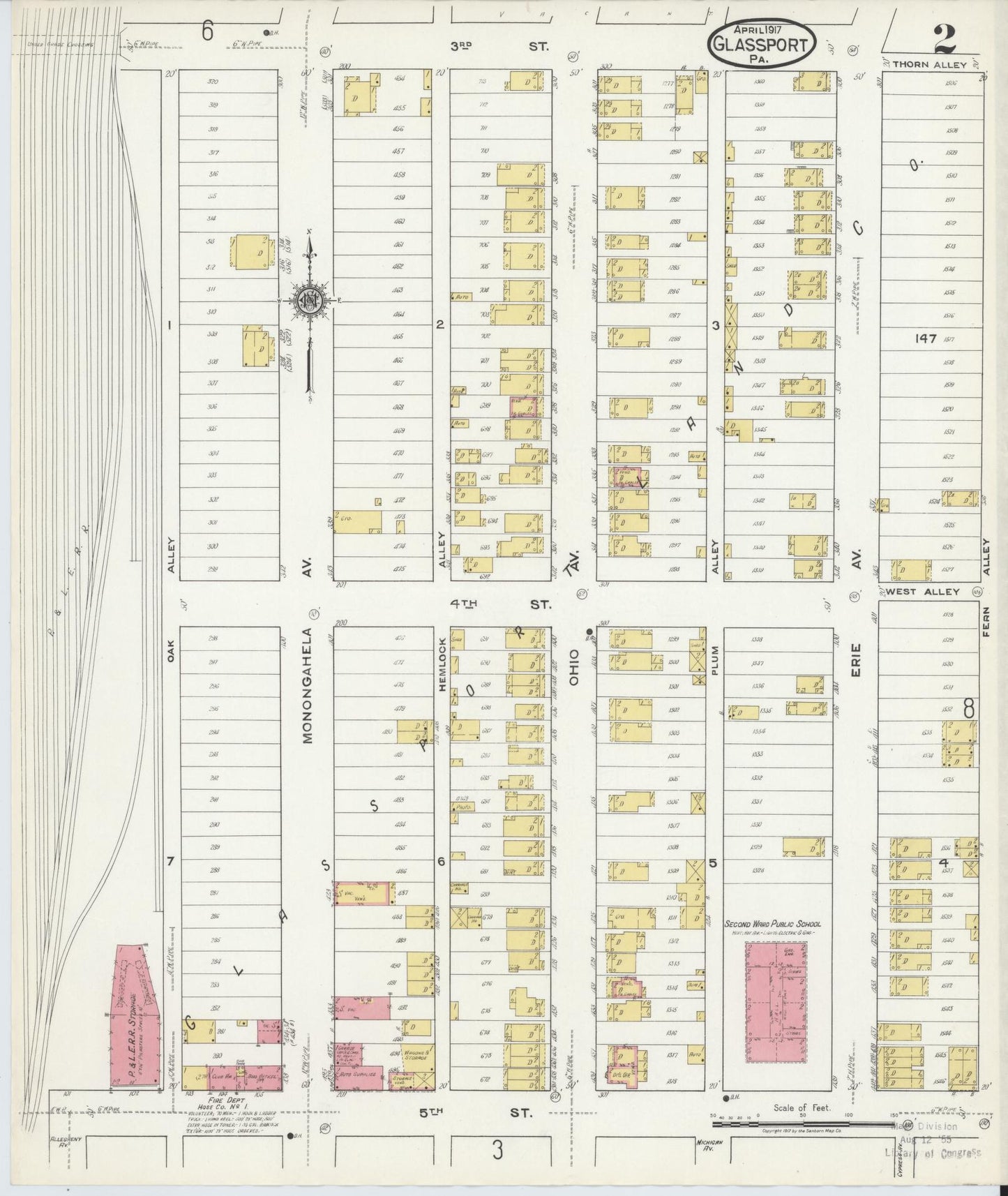 Sanborn Fire Insurance Map from Glassport, Allegheny County, Pennsylvania (1917), Sheet #0002 - Historic Sanborn Fire Insurance Map Print, vintage old map wall art, antique decor, genealogy gift, Pennsylvania Pennsylvania map