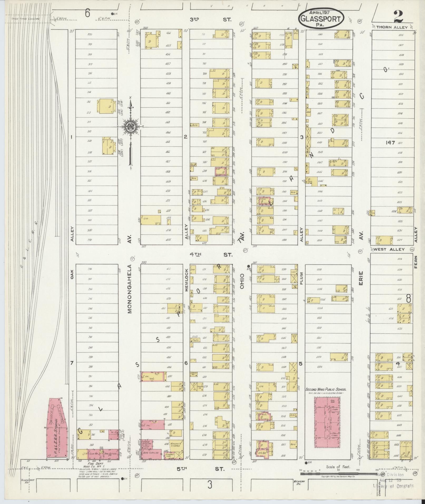 Sanborn Fire Insurance Map from Glassport, Allegheny County, Pennsylvania (1917), Sheet #0002 - Historic Sanborn Fire Insurance Map Print, vintage old map wall art, antique decor, genealogy gift, Pennsylvania Pennsylvania map