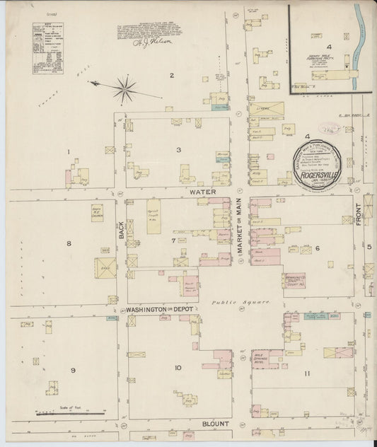 Sanborn Fire Insurance Map from Rogersville, Hawkins County, Tennessee (1888), Sheet #0002 - Historic Sanborn Fire Insurance Map Print, vintage old map wall art, antique decor, genealogy gift, Tennessee Tennessee map