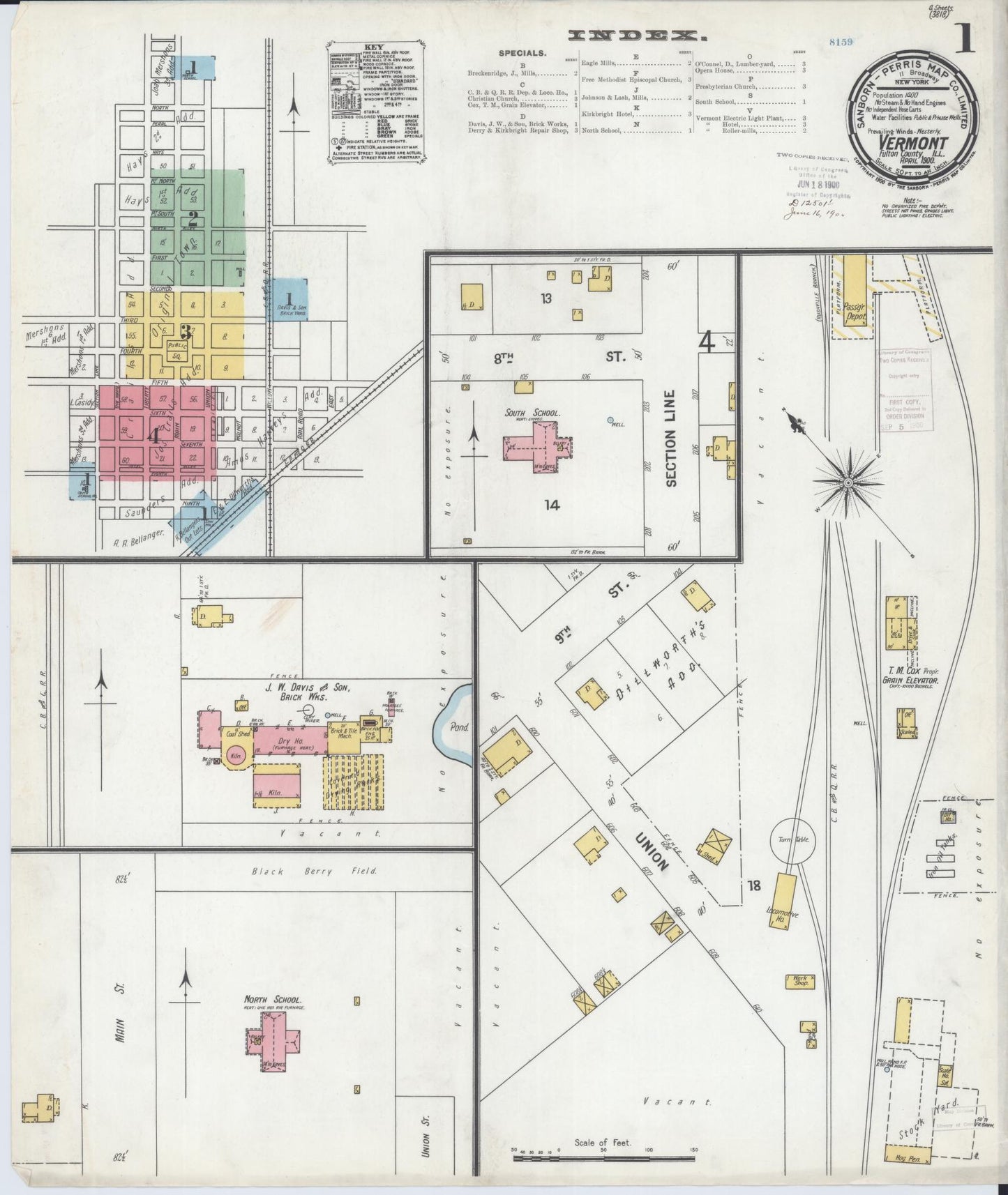 Sanborn Fire Insurance Map from Vermont, Fulton County, Illinois (1900), Sheet #0001 - Historic Sanborn Fire Insurance Map Print, vintage old map wall art, antique decor, genealogy gift, Illinois Illinois map