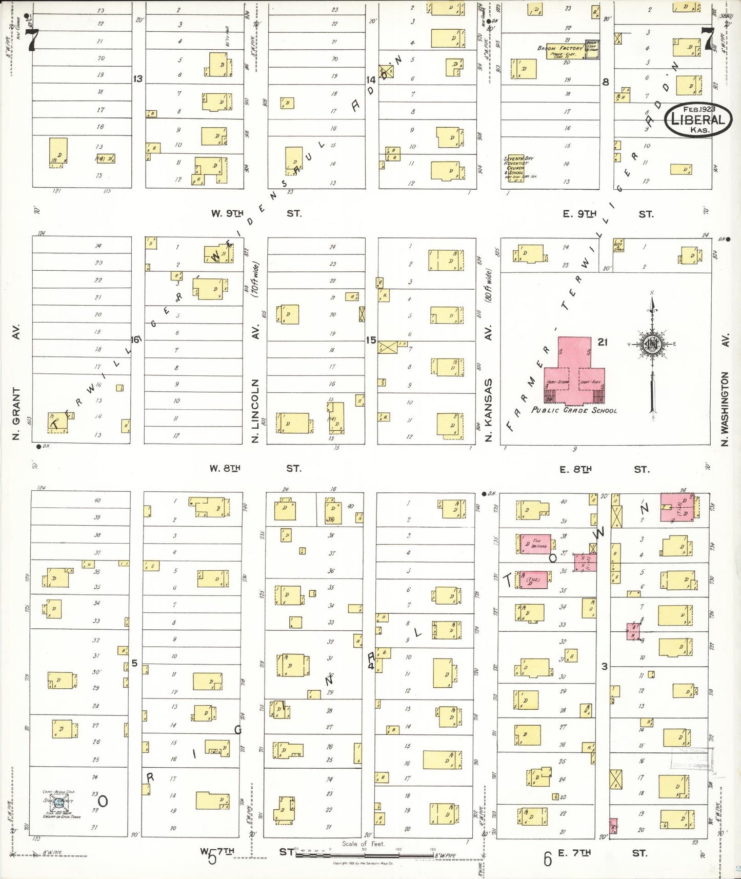 Sanborn Fire Insurance Map from Liberal, Seward County, Kansas (1923), Sheet #0007 - Historic Sanborn Fire Insurance Map Print, vintage old map wall art, antique decor, genealogy gift, Kansas Kansas map