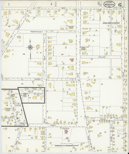 Sanborn Fire Insurance Map from Marion, Marion County, South Carolina (1915), Sheet #0006 - Complete Map Set gallery image, historic Sanborn map, vintage wall art, South Carolina South Carolina