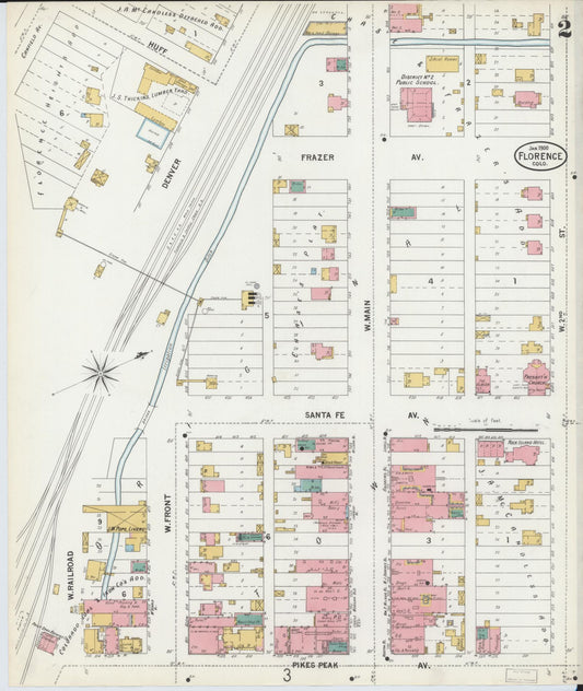 Sanborn Fire Insurance Map from Florence, Fremont County, Colorado (1900), Sheet #0002 - Historic Sanborn Fire Insurance Map Print, vintage old map wall art, antique decor, genealogy gift, Colorado Colorado map