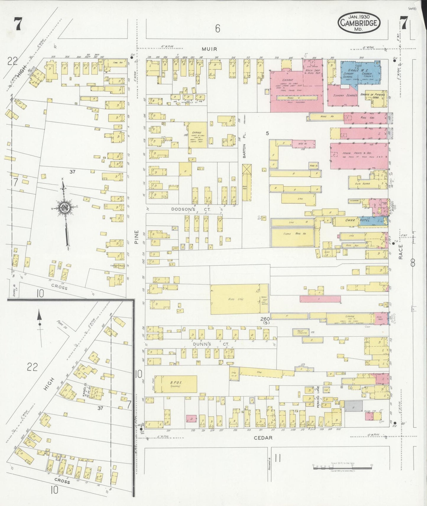 Sanborn Fire Insurance Map from Cambridge, Dorchester County, Maryland (1930), Sheet #0007 - Complete Map Set gallery image, historic Sanborn map, vintage wall art, Maryland Maryland