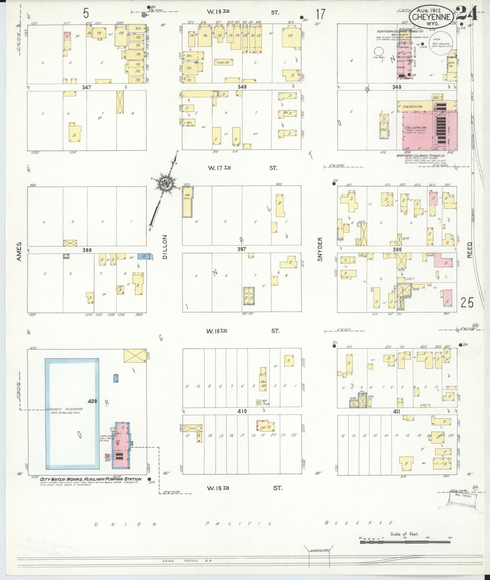 Sanborn Fire Insurance Map from Cheyenne, Laramie County, Wyoming (1912), Sheet #0024 - Complete Map Set gallery image, historic Sanborn map, vintage wall art, Wyoming Wyoming