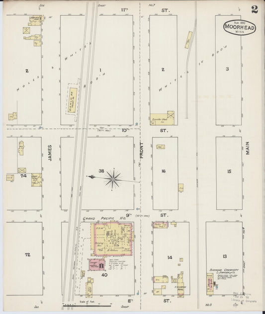 Sanborn Fire Insurance Map from Moorhead, Clay County, Minnesota (1890), Sheet #0002 - Historic Sanborn Fire Insurance Map Print, vintage old map wall art, antique decor, genealogy gift, Minnesota Minnesota map