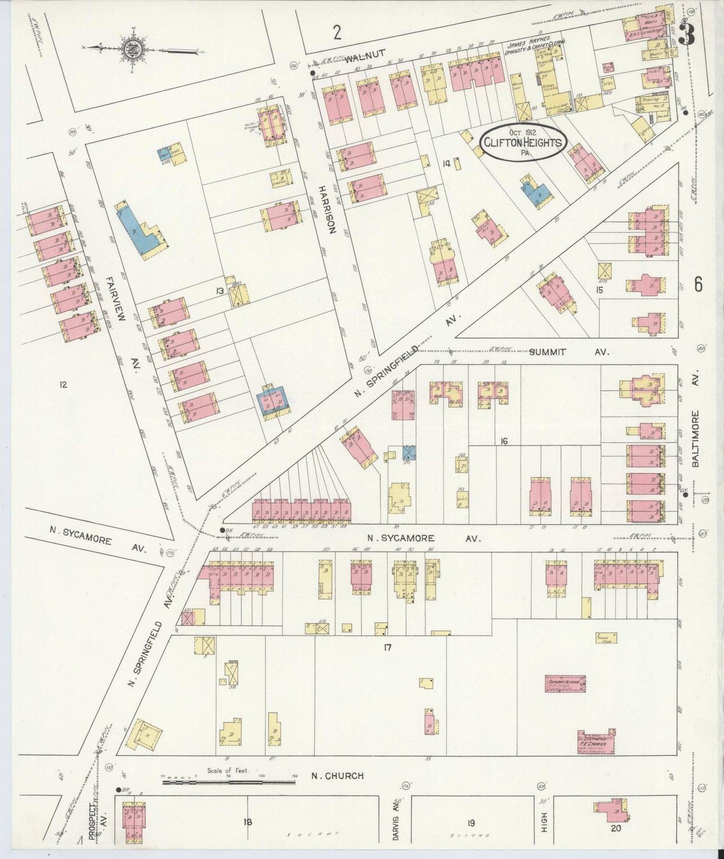 Sanborn Fire Insurance Map from Clifton Heights, Delaware County, Pennsylvania (1912), Sheet #0003 - Complete Map Set gallery image, historic Sanborn map, vintage wall art, Clifton Heights Delaware