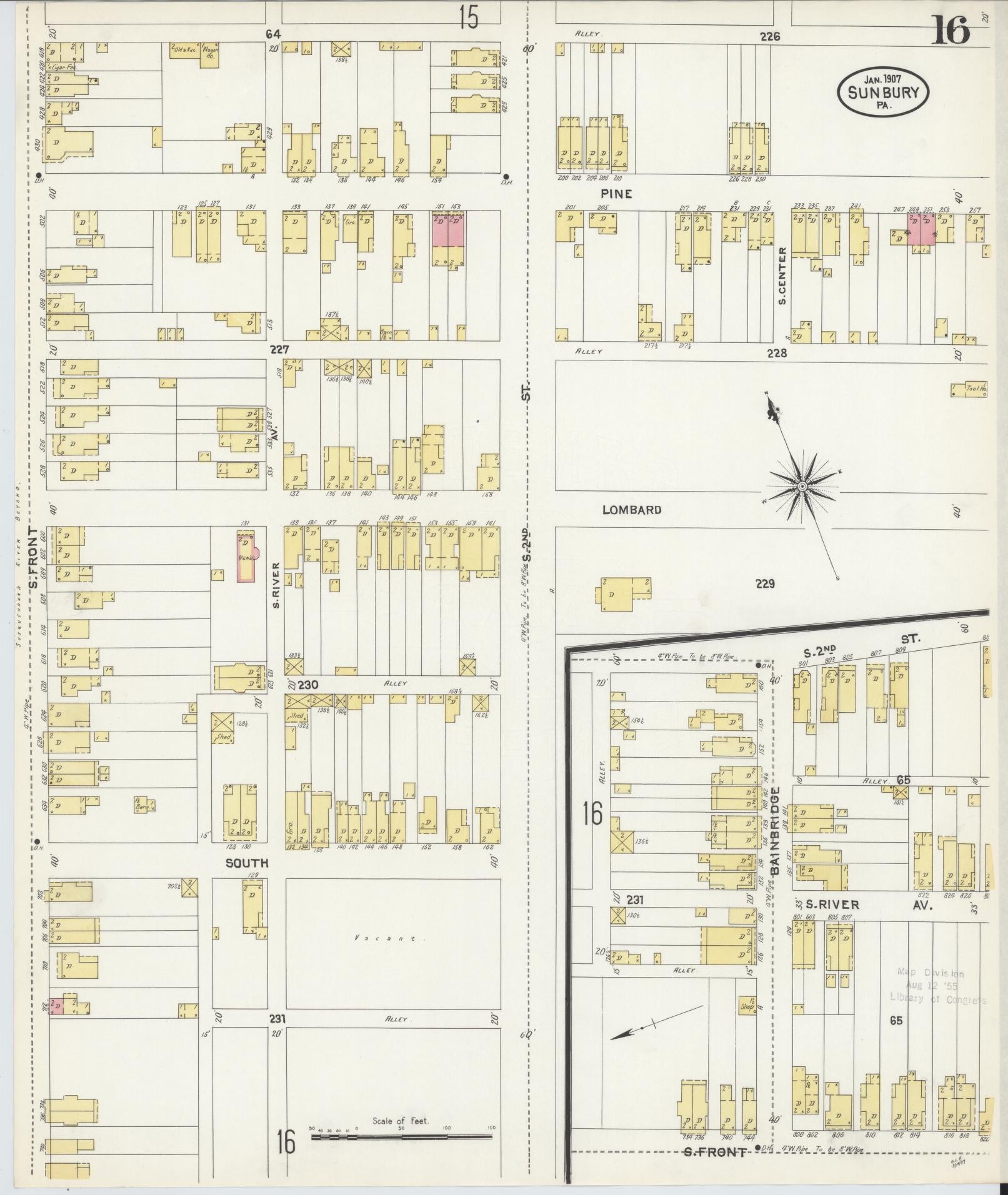 Sanborn Fire Insurance Map from Sunbury, Northumberland County, Pennsylvania (1907), Sheet #0016 - Complete Map Set gallery image, historic Sanborn map, vintage wall art, Pennsylvania Pennsylvania