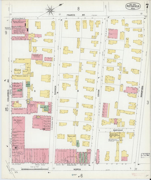 Sanborn Fire Insurance Map from Pittsfield, Berkshire County, Massachusetts (1900), Sheet #0007 - Historic Sanborn Fire Insurance Map Print, vintage old map wall art, antique decor, genealogy gift, Massachusetts Massachusetts map