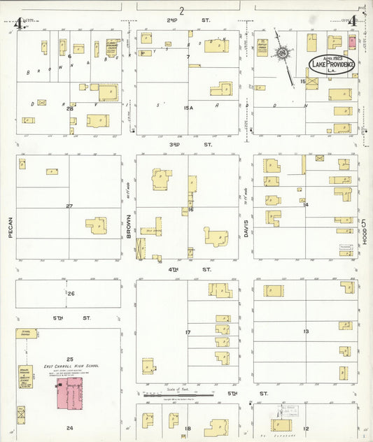 Sanborn Fire Insurance Map from Lake Providence, East Carroll Parish, Louisiana (1923), Sheet #0004 - Historic Sanborn Fire Insurance Map Print, vintage old map wall art, antique decor, genealogy gift, Louisiana Louisiana map