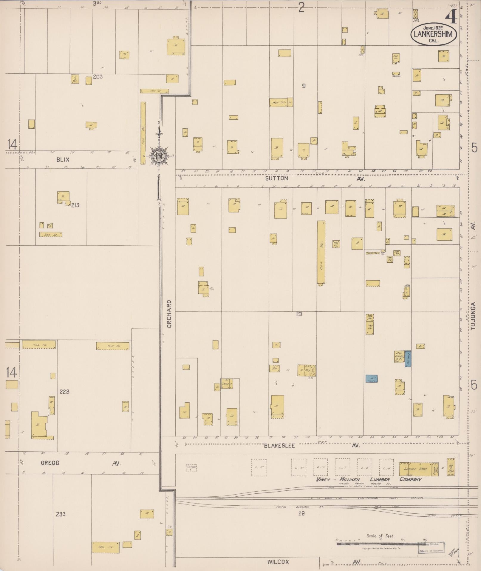 Sanborn Fire Insurance Map from Lankershim, Los Angeles County, California (1922), Sheet #0004 - Historic Sanborn Fire Insurance Map Print, vintage old map wall art, antique decor, genealogy gift, California California map