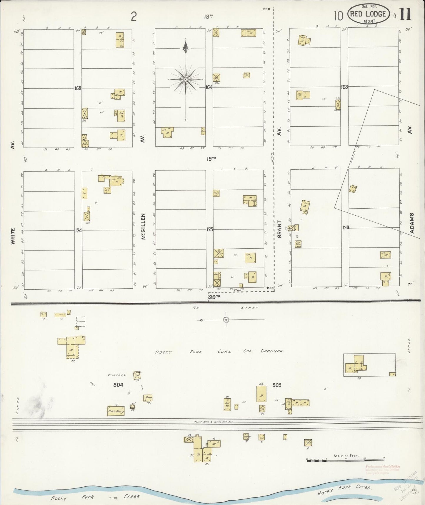 Sanborn Fire Insurance Map from Red Lodge, Carbon County, Montana (1901), Sheet #0011 - Complete Map Set gallery image, historic Sanborn map, vintage wall art, Montana Montana