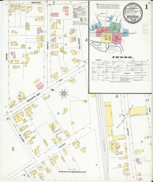 Sanborn Fire Insurance Map from Winooski, Chittenden County, Vermont (1899), Sheet #0001 - Historic Sanborn Fire Insurance Map Print, vintage old map wall art, antique decor, genealogy gift, Vermont Vermont map