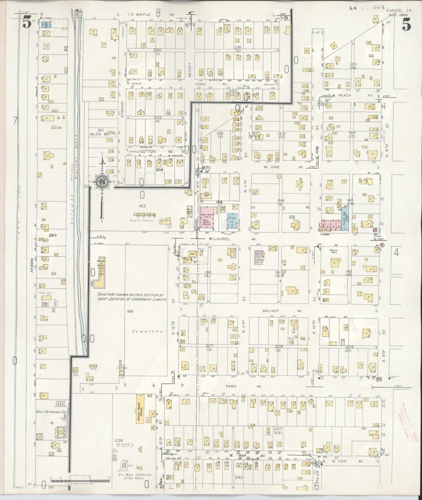 Sanborn Fire Insurance Map from Eunice, Saint Landry Parish, Louisiana (1950), Sheet #0005 - Complete Map Set gallery image, historic Sanborn map, vintage wall art, Louisiana Louisiana