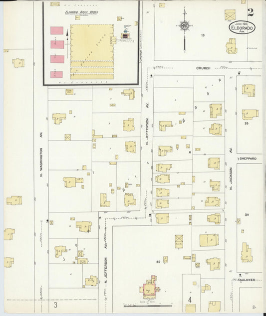 Sanborn Fire Insurance Map from El Dorado, Union County, Arkansas (1912), Sheet #0002 - Historic Sanborn Fire Insurance Map Print, vintage old map wall art, antique decor, genealogy gift, Arkansas Arkansas map