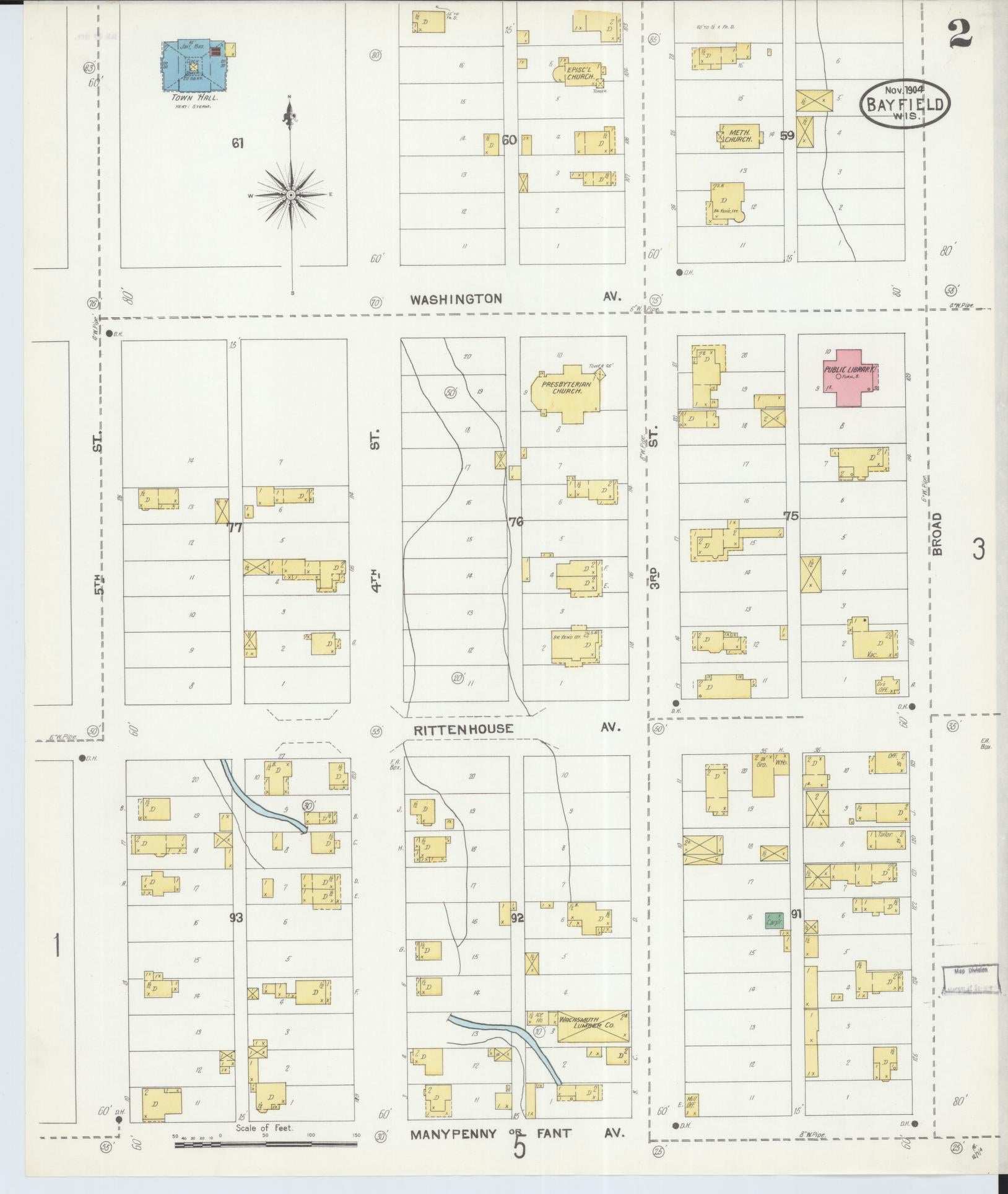 Sanborn Fire Insurance Map from Bayfield, Bayfield County, Wisconsin (1904), Sheet #0002 - Historic Sanborn Fire Insurance Map Print, vintage old map wall art, antique decor, genealogy gift, Wisconsin Wisconsin map