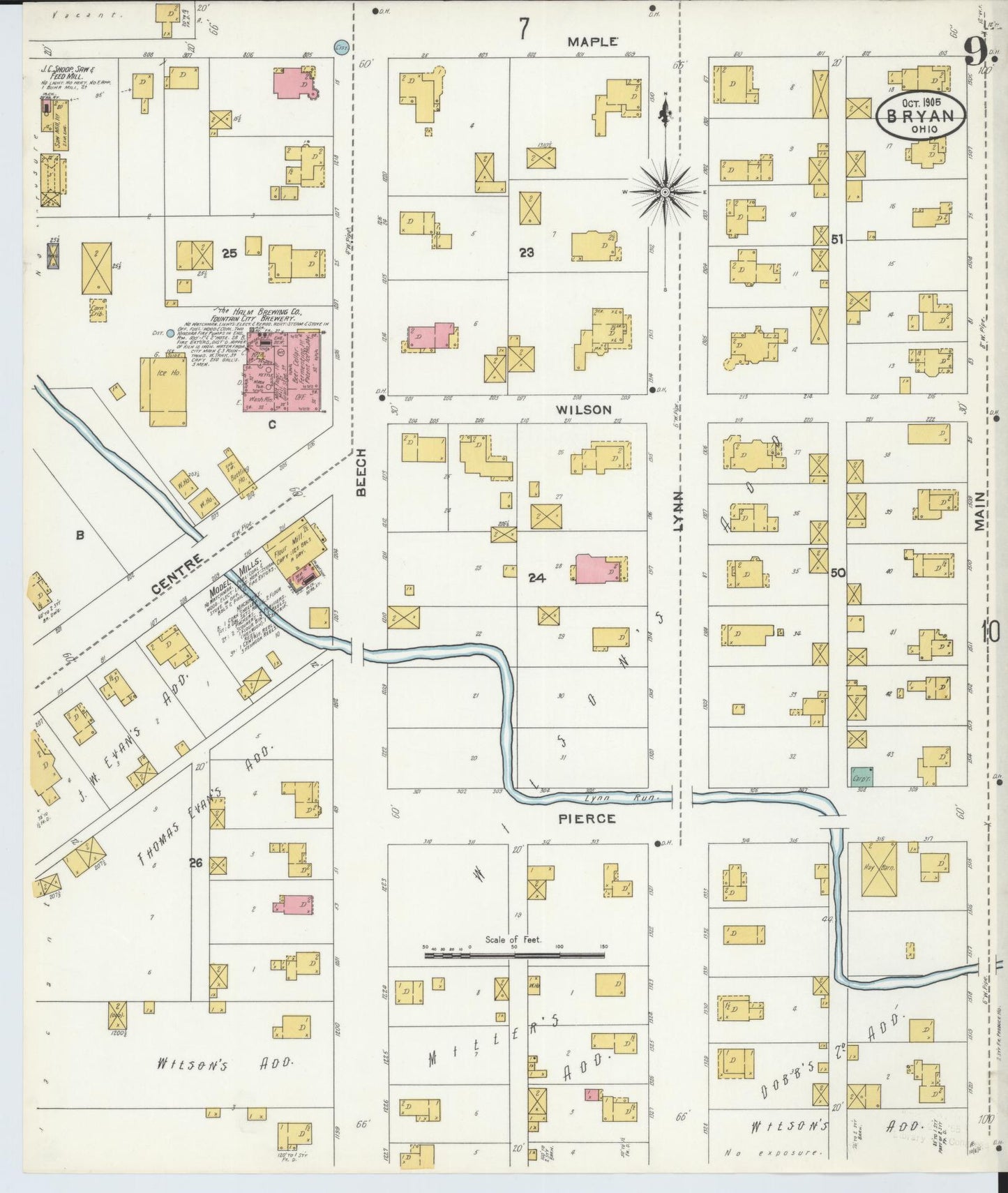 Sanborn Fire Insurance Map from Bryan, Williams County, Ohio (1905), Sheet #0009 - Historic Sanborn Fire Insurance Map Print, vintage old map wall art, antique decor, genealogy gift, Ohio Ohio map