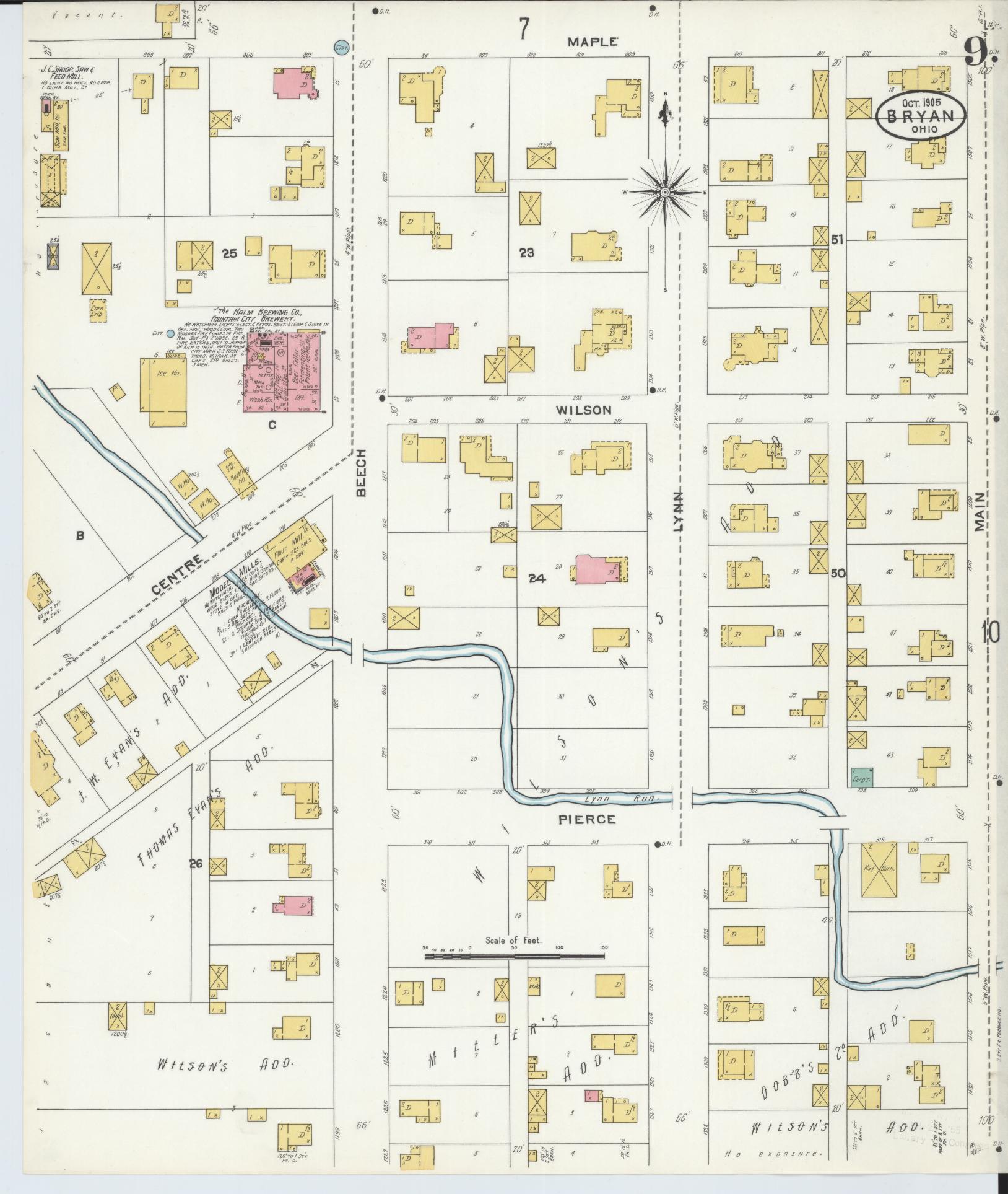 Sanborn Fire Insurance Map from Bryan, Williams County, Ohio (1905), Sheet #0009 - Historic Sanborn Fire Insurance Map Print, vintage old map wall art, antique decor, genealogy gift, Ohio Ohio map