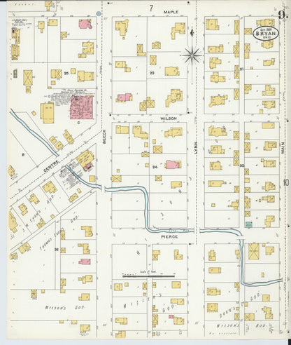 Sanborn Fire Insurance Map from Bryan, Williams County, Ohio (1905), Sheet #0009 - Historic Sanborn Fire Insurance Map Print, vintage old map wall art, antique decor, genealogy gift, Ohio Ohio map