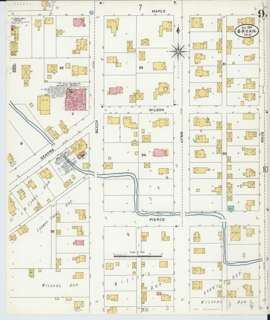 Sanborn Fire Insurance Map from Bryan, Williams County, Ohio (1905), Sheet #0009 - Historic Sanborn Fire Insurance Map Print, vintage old map wall art, antique decor, genealogy gift, Ohio Ohio map