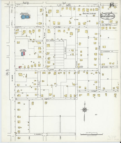 Sanborn Fire Insurance Map from Weatherford, Parker County, Texas (1921), Sheet #0016 - Historic Sanborn Fire Insurance Map Print, vintage old map wall art, antique decor, genealogy gift, Texas Texas map