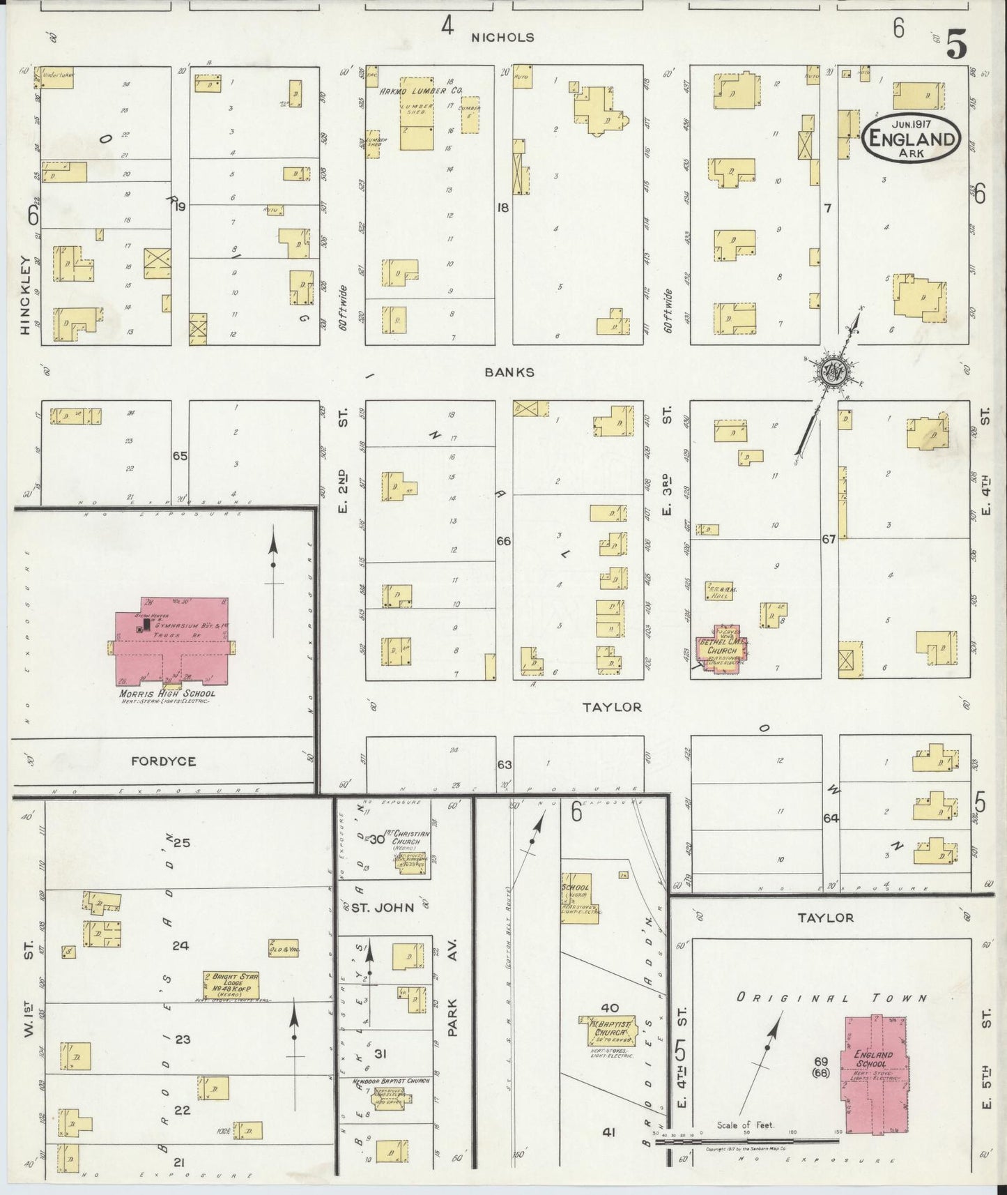 Sanborn Fire Insurance Map from England, Lonoke County, Arkansas (1917), Sheet #0005 - Complete Map Set gallery image, historic Sanborn map, vintage wall art, Arkansas Arkansas