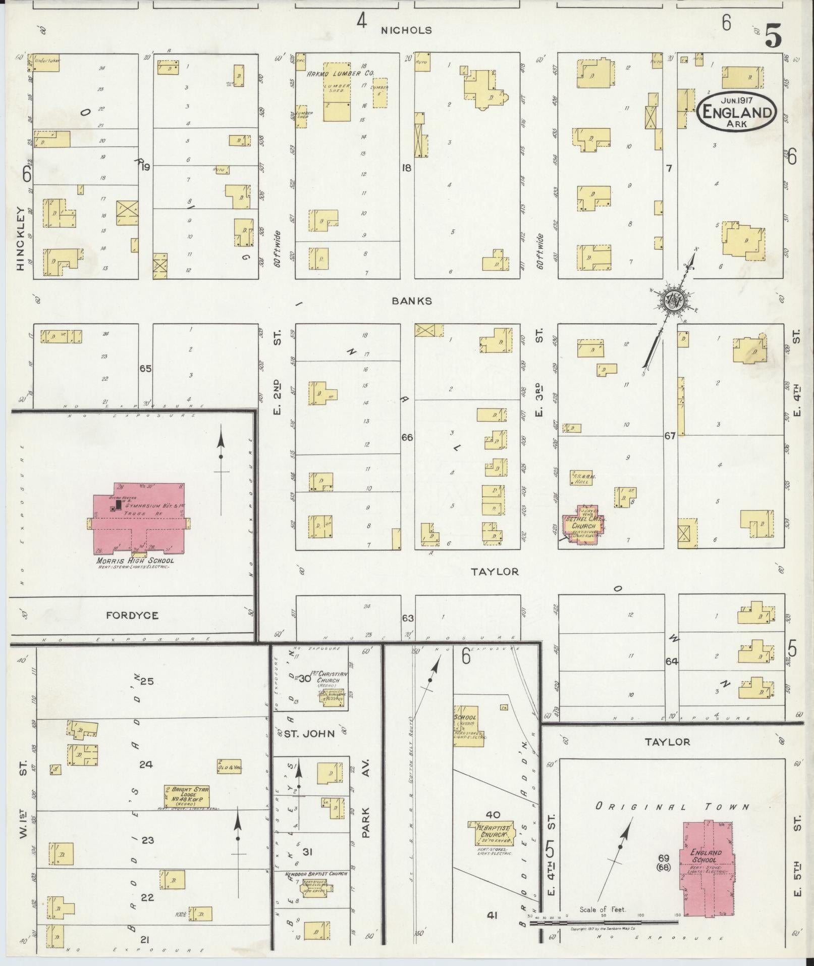 Sanborn Fire Insurance Map from England, Lonoke County, Arkansas (1917), Sheet #0005 - Complete Map Set gallery image, historic Sanborn map, vintage wall art, Arkansas Arkansas