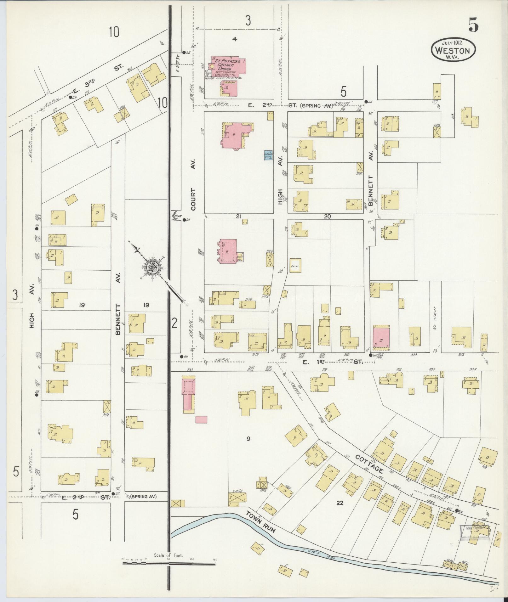 Sanborn Fire Insurance Map from Weston, Lewis County, West Virginia (1913), Sheet #0005 - Historic Sanborn Fire Insurance Map Print, vintage old map wall art, antique decor, genealogy gift, West Virginia West Virginia map