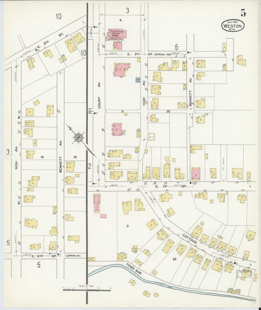 Sanborn Fire Insurance Map from Weston, Lewis County, West Virginia (1913), Sheet #0005 - Historic Sanborn Fire Insurance Map Print, vintage old map wall art, antique decor, genealogy gift, West Virginia West Virginia map