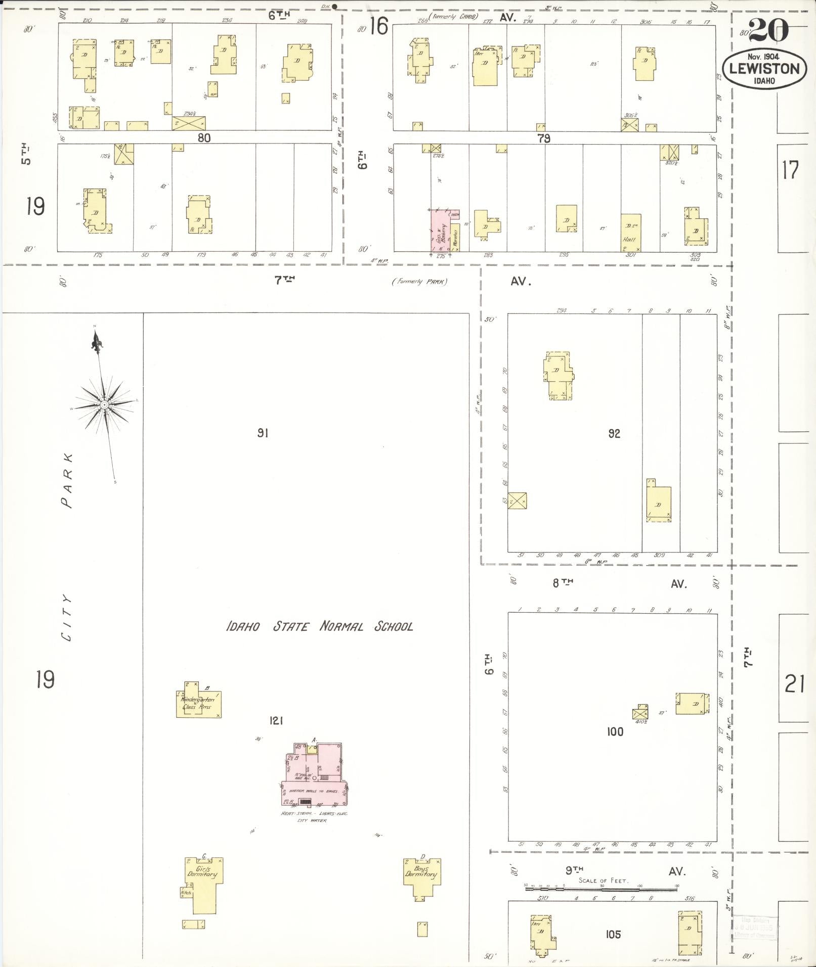 Sanborn Fire Insurance Map from Lewiston, Nez Perce County, Idaho (1904), Sheet #0020 - Complete Map Set gallery image, historic Sanborn map, vintage wall art, Idaho Idaho
