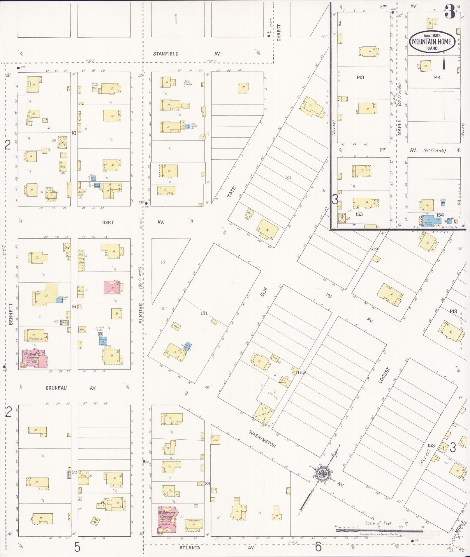 Sanborn Fire Insurance Map from Mountain Home, Elmore County, Idaho (1920), Sheet #0003 - Historic Sanborn Fire Insurance Map Print, vintage old map wall art, antique decor, genealogy gift, Idaho Idaho map