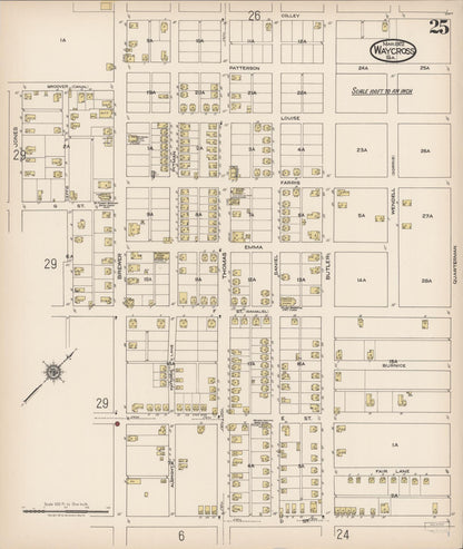 Sanborn Fire Insurance Map from Waycross, Ware County, Georgia (1922), Sheet #0025 - Complete Map Set gallery image, historic Sanborn map, vintage wall art, Georgia Georgia