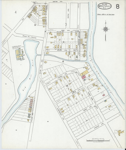 Sanborn Fire Insurance Map from Westville, Gloucester County, New Jersey (1919), Sheet #0008 - Historic Sanborn Fire Insurance Map Print, vintage old map wall art, antique decor, genealogy gift, New Jersey New Jersey map