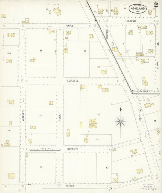Sanborn Fire Insurance Map from Ashland, Jackson County, Oregon (1898), Sheet #0002 - Historic Sanborn Fire Insurance Map Print, vintage old map wall art, antique decor, genealogy gift, Oregon Oregon map