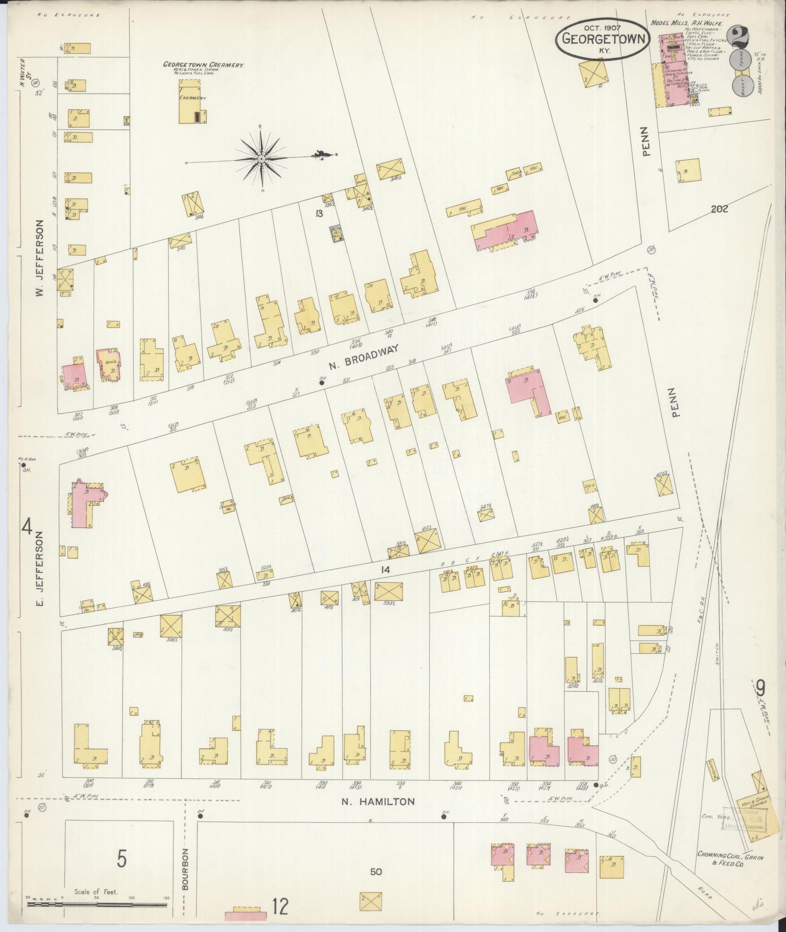 Sanborn Fire Insurance Map from Georgetown, Scott County, Kentucky (1907), Sheet #0002 - Complete Map Set gallery image, historic Sanborn map, vintage wall art, Kentucky Kentucky
