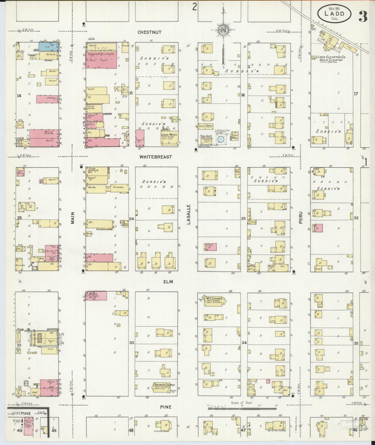 Sanborn Fire Insurance Map from Ladd, Bureau County, Illinois (1911), Sheet #0003 - Complete Map Set gallery image, historic Sanborn map, vintage wall art, Illinois Illinois