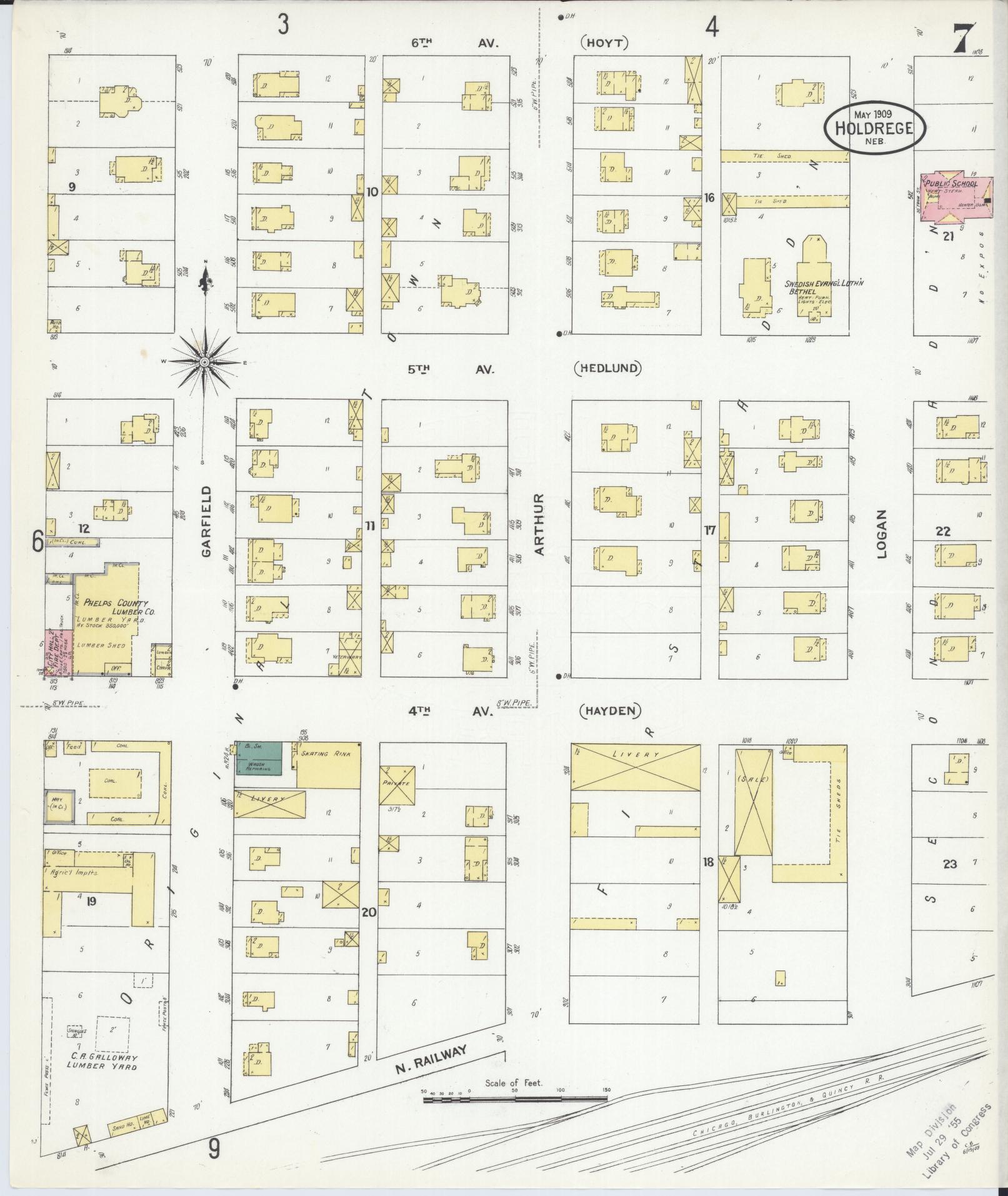Sanborn Fire Insurance Map from Holdrege, Phelps County, Nebraska (1909), Sheet #0007 - Complete Map Set gallery image, historic Sanborn map, vintage wall art, Nebraska Nebraska