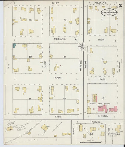 Sanborn Fire Insurance Map from Berrien Springs, Berrien County, Michigan (1893), Sheet #0002 - Historic Sanborn Fire Insurance Map Print, vintage old map wall art, antique decor, genealogy gift, Michigan Michigan map