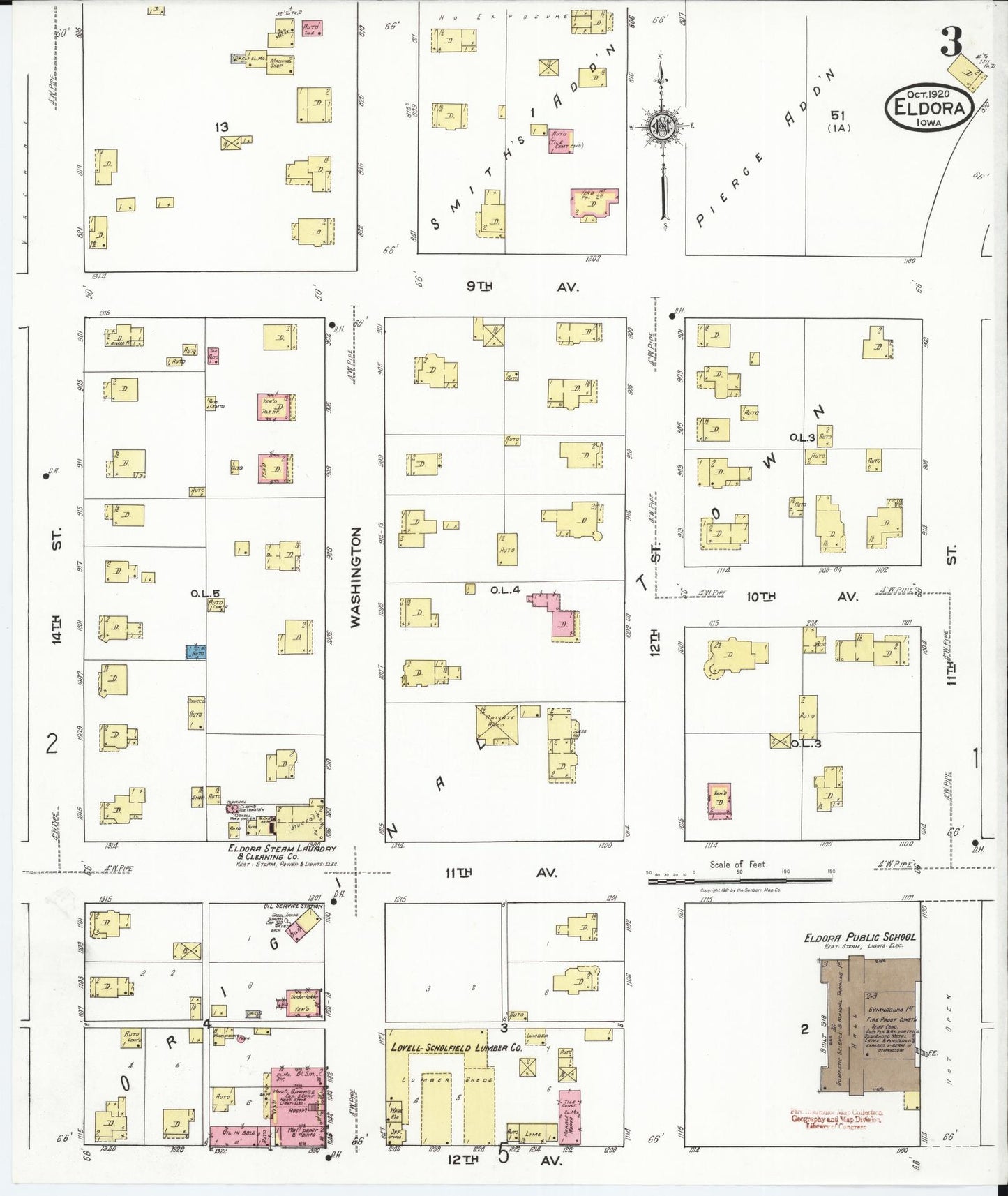 Sanborn Fire Insurance Map from Eldora, Hardin County, Iowa (1920), Sheet #0003 - Historic Sanborn Fire Insurance Map Print, vintage old map wall art